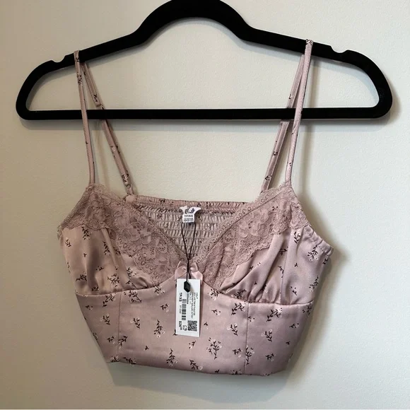 Garage floral lace and satin cropped bustier tank - Picture 2 of 5